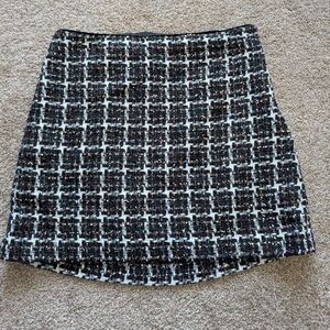 EUC LOFT Chic Tweed Black and White Plaid Colorful Mini Skirt